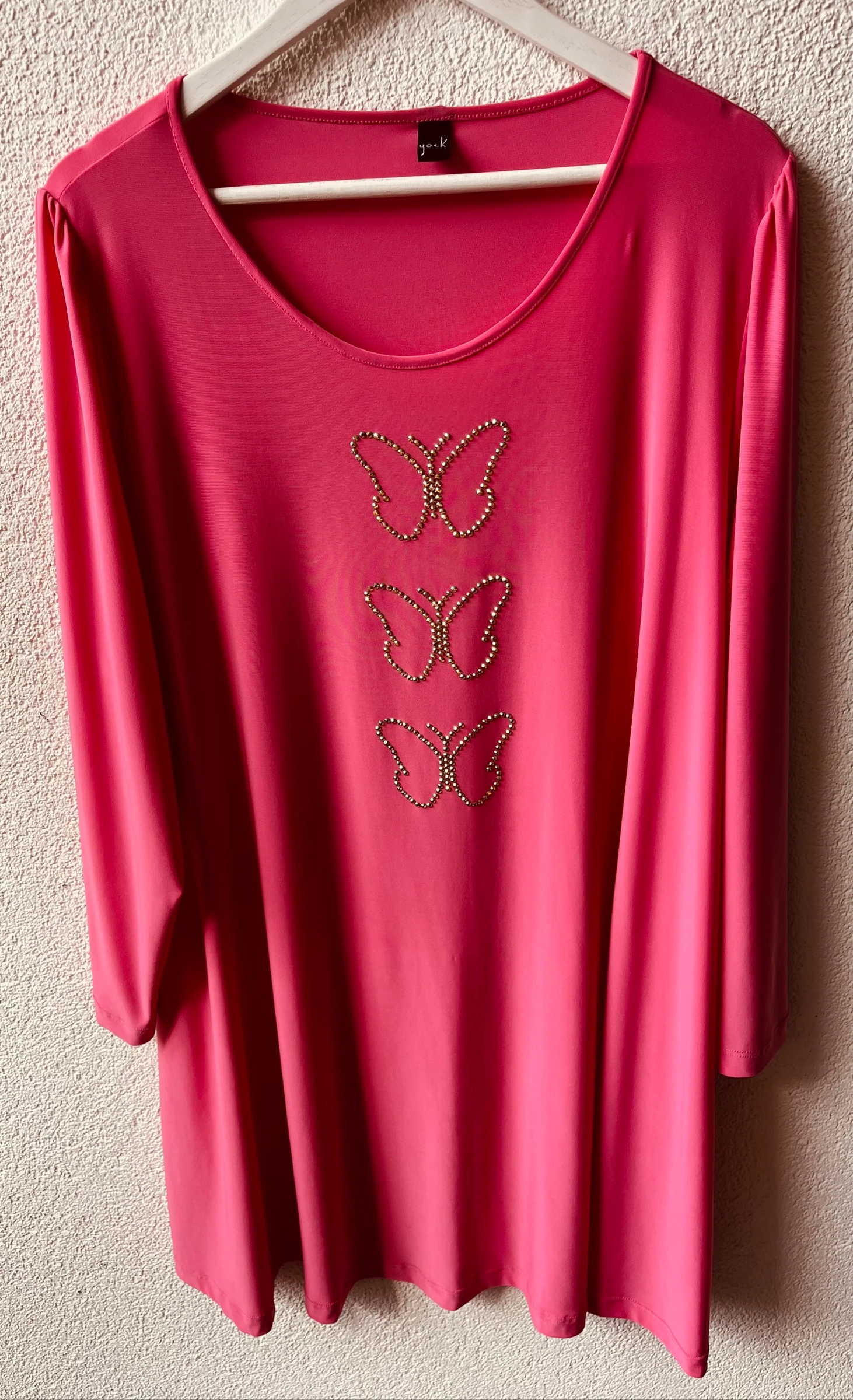 πΊ ππ | Yoek | Tuniek / Jurk | XL 50/52 | roze | Goudkleurige vlinders